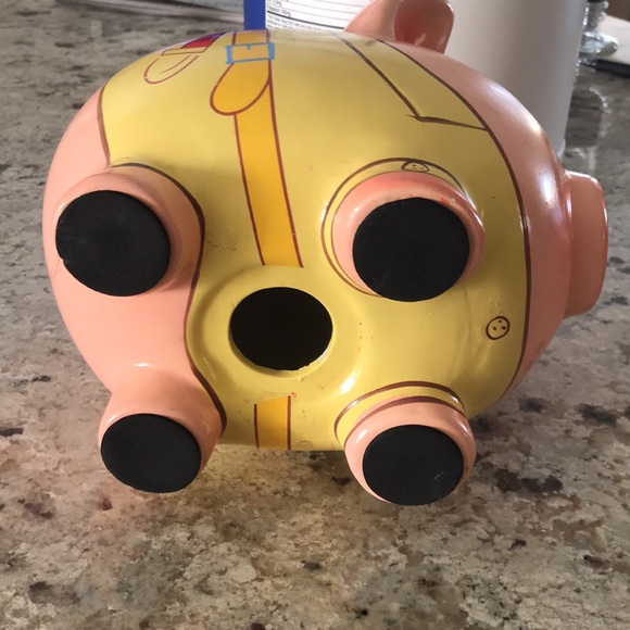 Yellow Piggy Bank with Red Umbrella Design - Picture 4 of 8